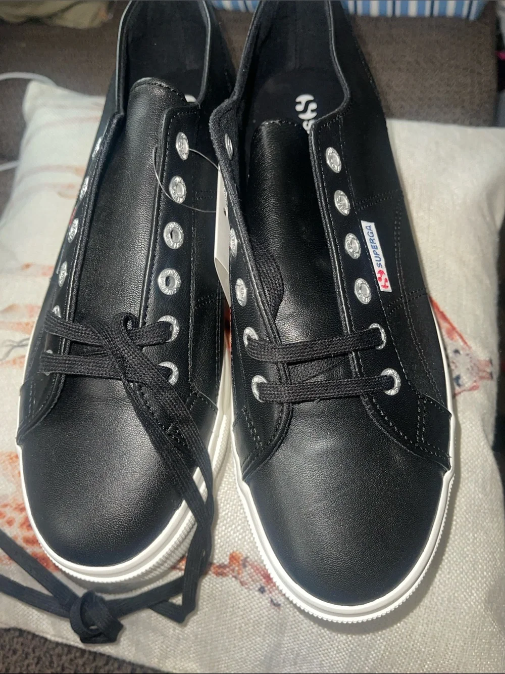 Superga Black Low-Top Platform Sneaker with White Sole